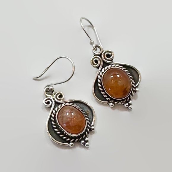 Carnelian Earrings, Sterling Silver, Pierced, Red Stone, Dangles, Handmade - Picture 1 of 3